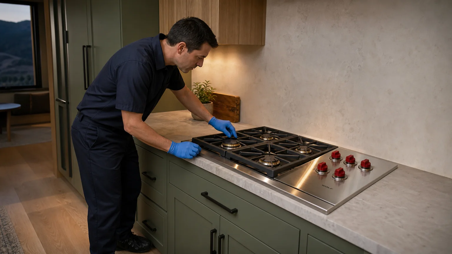 Built-in cooktop prepared for a professional diagnostic visit
