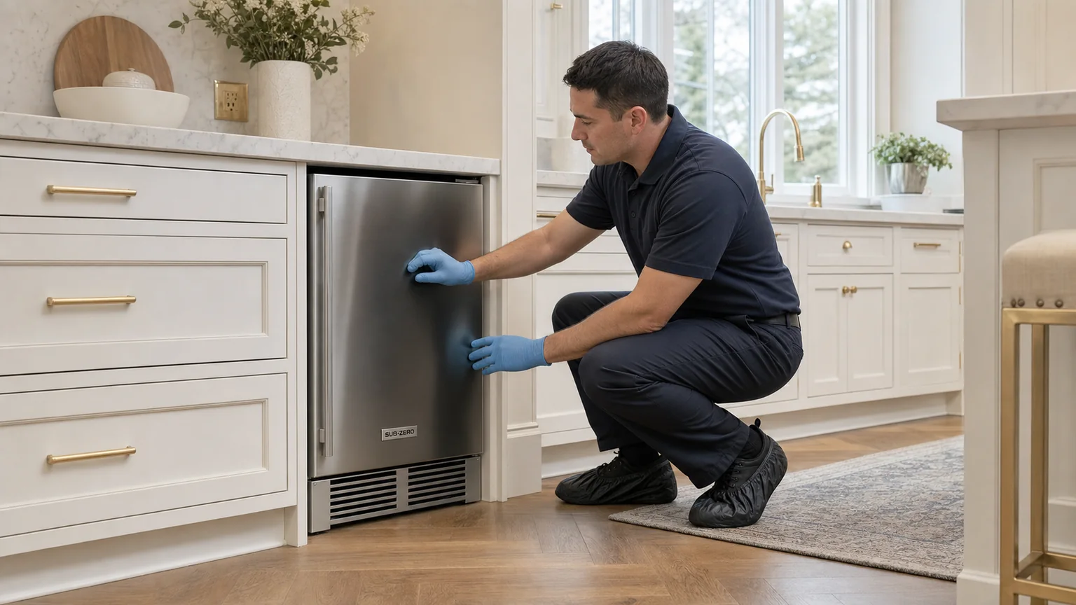 Undercounter ice maker prepared for a professional diagnostic visit